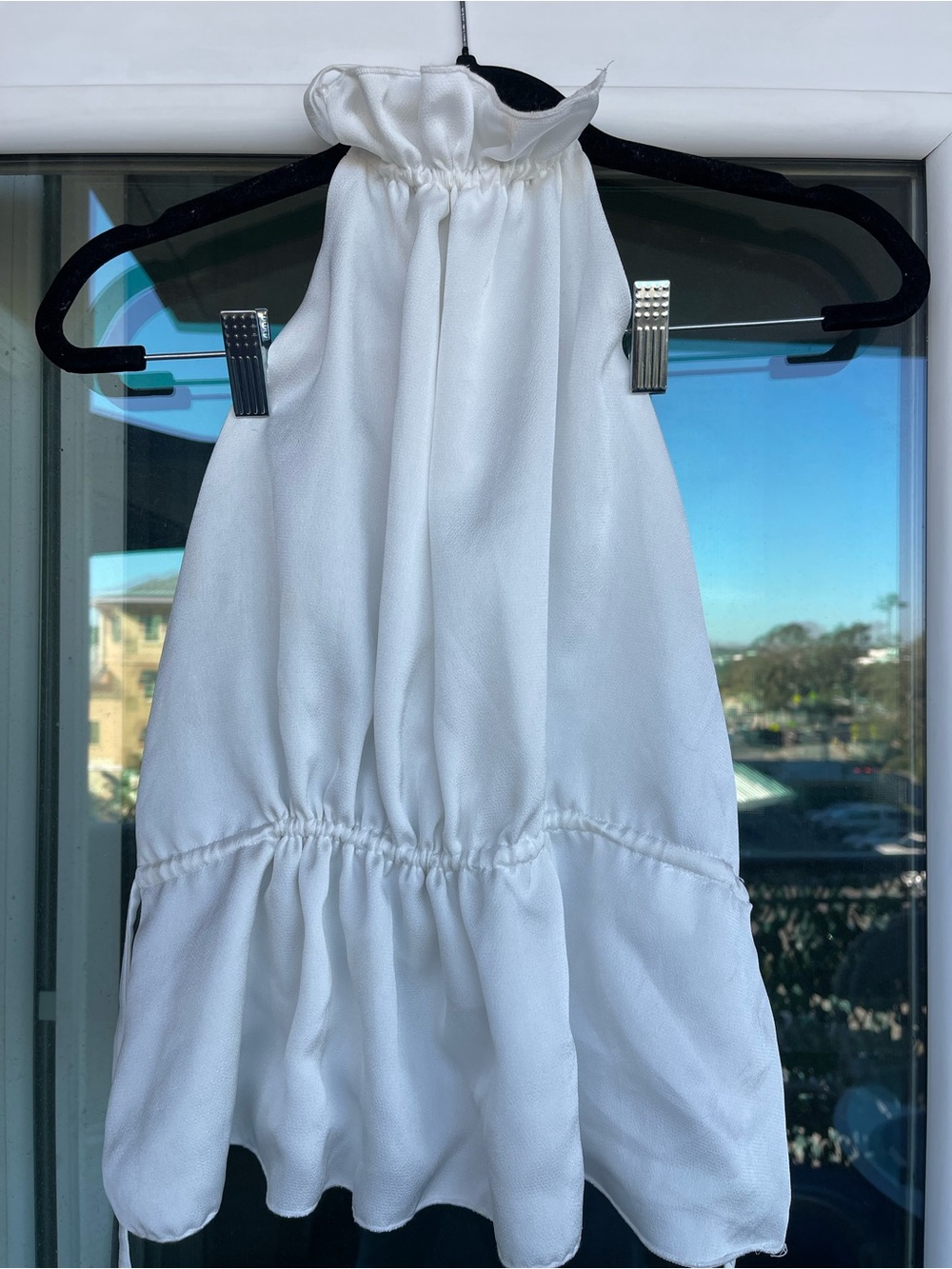 DISSH White Halter Neck Peplum Top